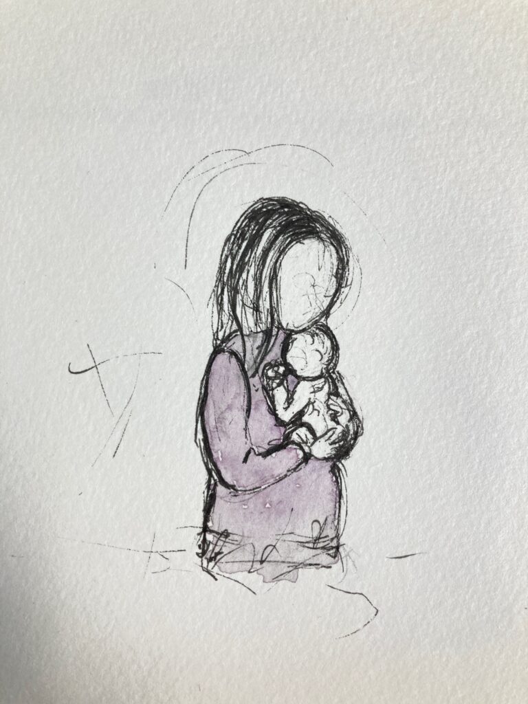 illustratie vrouw met kind in armen